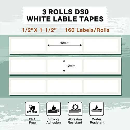 Phomemo Labels-D30 Adhesive Thermal White Label Paper 12mm x 40mm | Water & Abrasion Resistant, BPA Free (70-120 chars) thumbnail 2