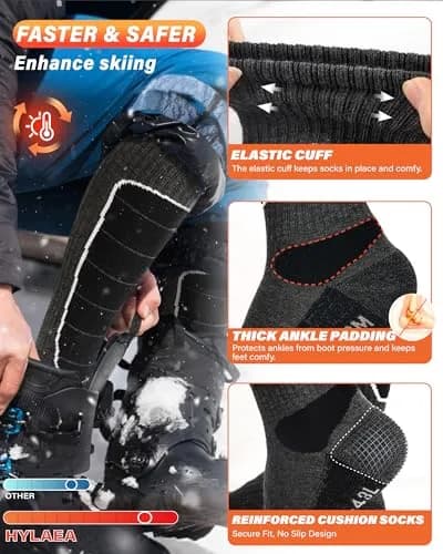 Hylaea Merino Wool Ski Socks Over the Calf | Thermal, Moisture-Wicking & Knee-High (120 chars) thumbnail 5