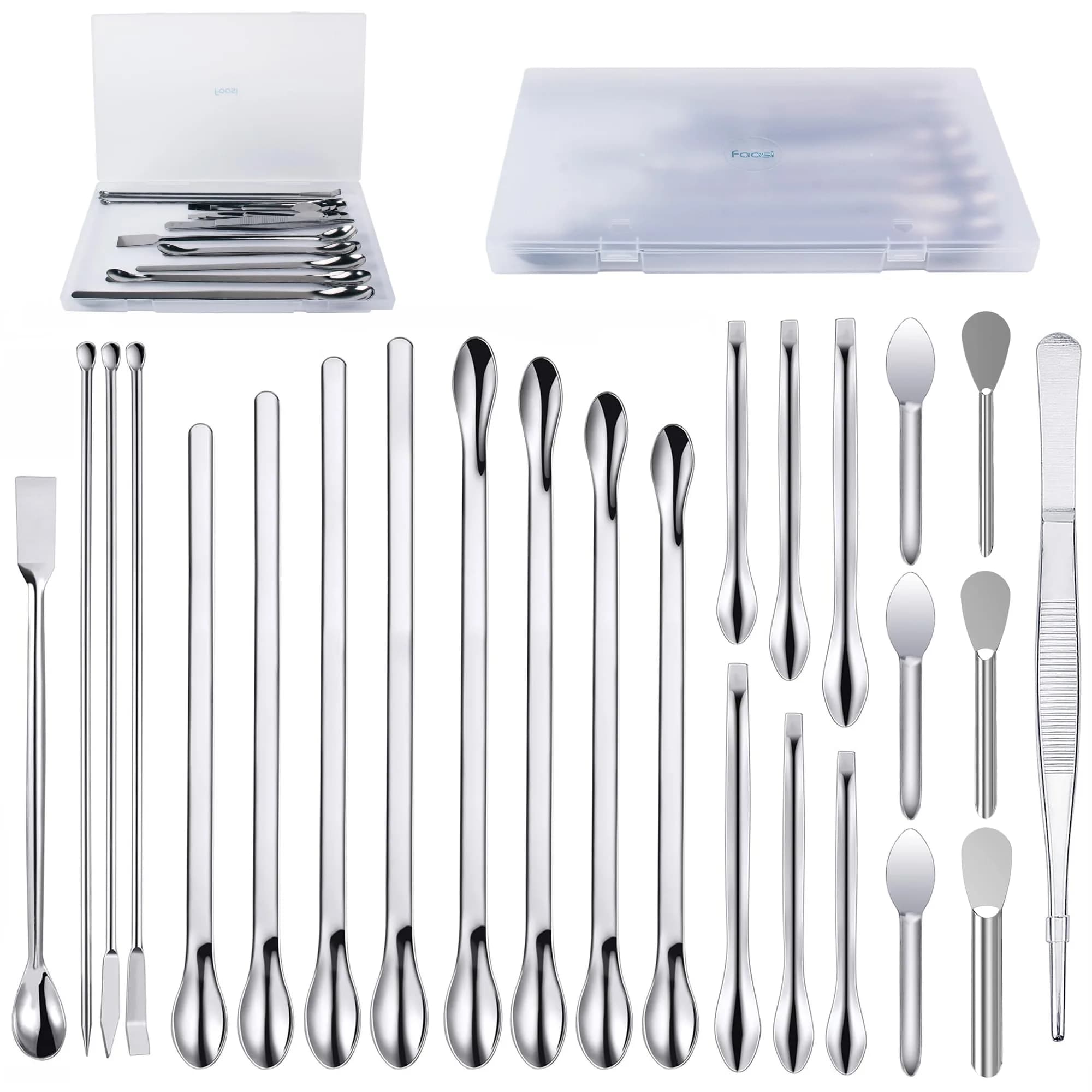 Foosi Stainless Steel Lab Spatula Set 25Pcs (22 Count) | Precision Scoops for Lab & Hobby Use - main product image