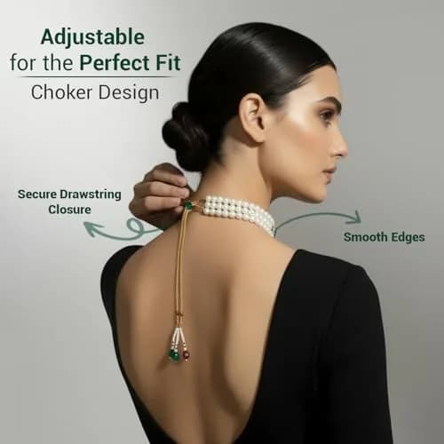I Jewels Traditional Indian Wedding Bollywood Stone Pearl Choker Necklace & Earring Set Style 26 | 26 cm Necklace Length, 65 g Weight thumbnail 4