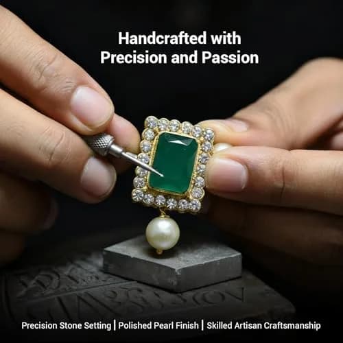 I Jewels Traditional Indian Wedding Bollywood Stone Pearl Choker Necklace & Earring Set Style 26 | 26 cm Necklace Length, 65 g Weight thumbnail 8