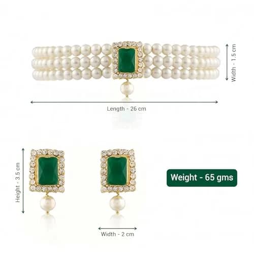 I Jewels Traditional Indian Wedding Bollywood Stone Pearl Choker Necklace & Earring Set Style 26 | 26 cm Necklace Length, 65 g Weight thumbnail 9