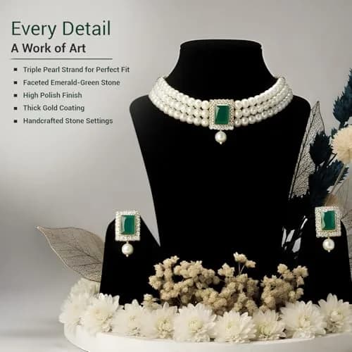 I Jewels Traditional Indian Wedding Bollywood Stone Pearl Choker Necklace & Earring Set Style 26 | 26 cm Necklace Length, 65 g Weight thumbnail 3