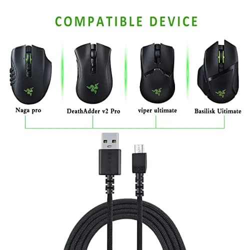 HUYUN USB Charging Cable for Razer Naga Pro & DeathAdder V2 pro & Basilisk & Viper Ultimate 1.9m | Compatible with Razer Hyperspeed Wireless Mouse thumbnail 4