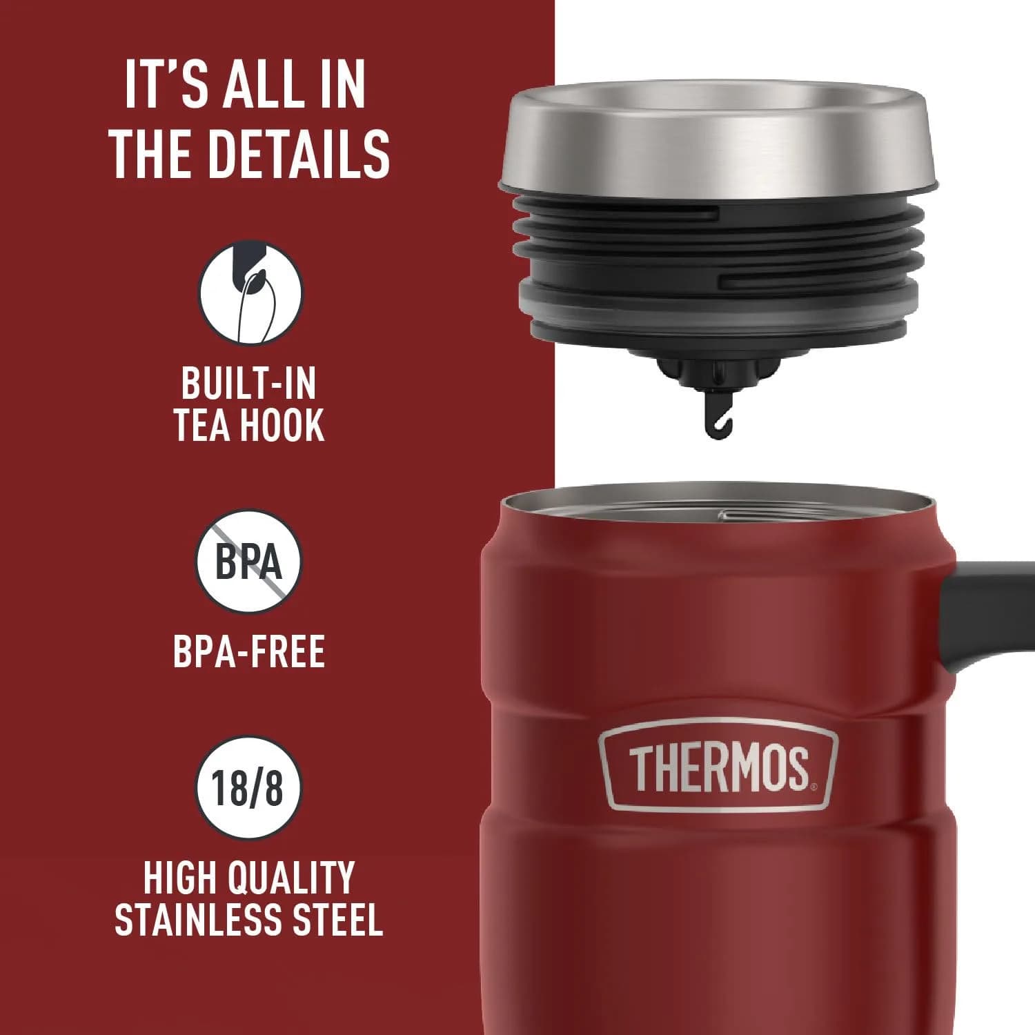 THERMOS Stainless King Rustic Red 16oz Travel Tumbler - Single Mug - view 4