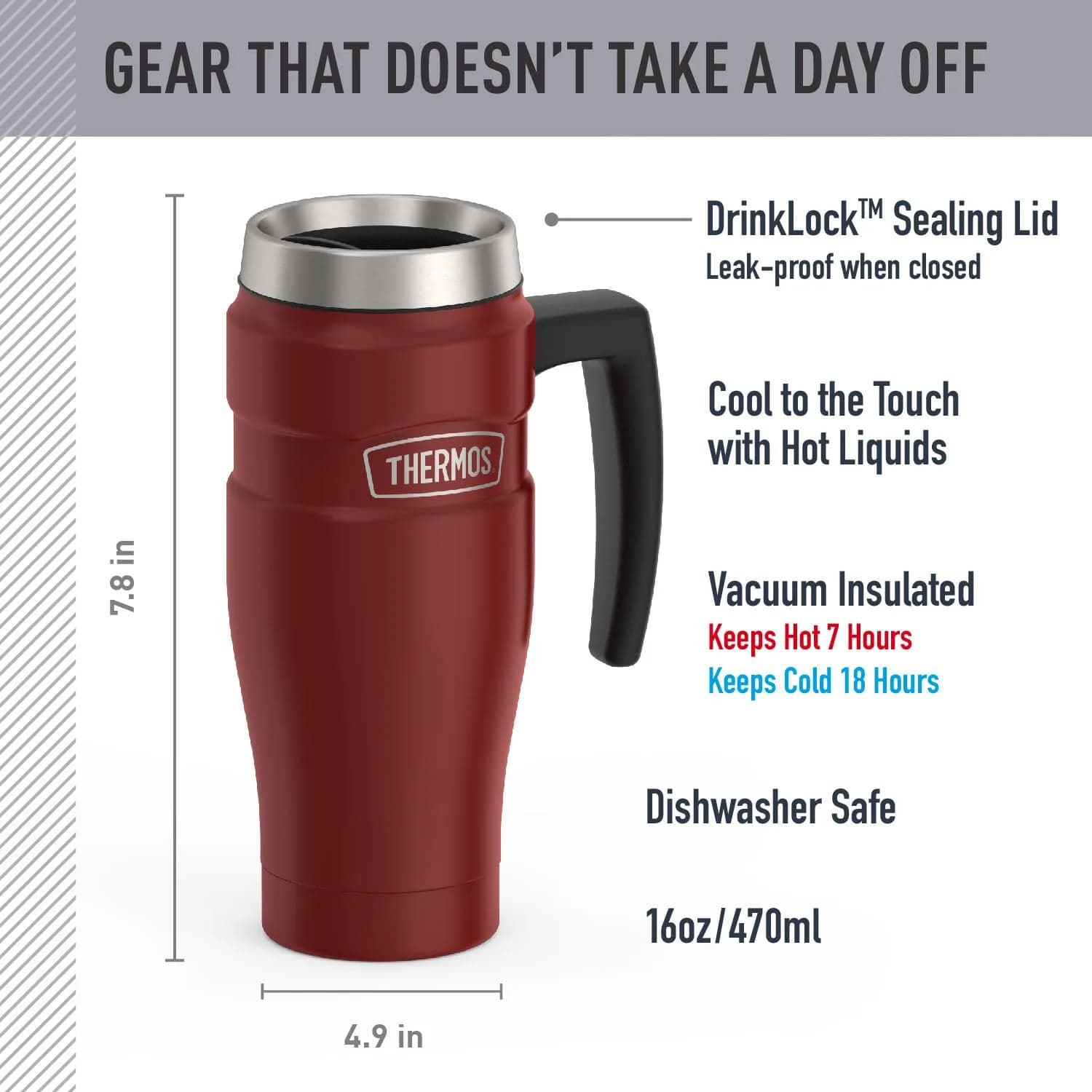 THERMOS Stainless King Rustic Red 16oz Travel Tumbler - Single Mug - view 2