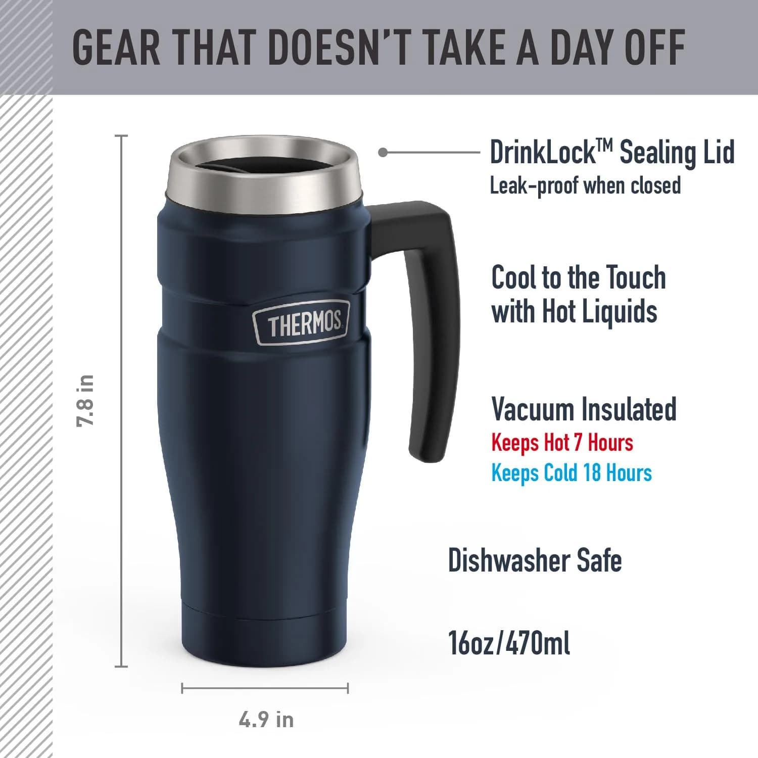 THERMOS Stainless King 16oz Travel Tumbler - Midnight Blue | Hot 7 Hrs, Cold 18 Hrs - view 2
