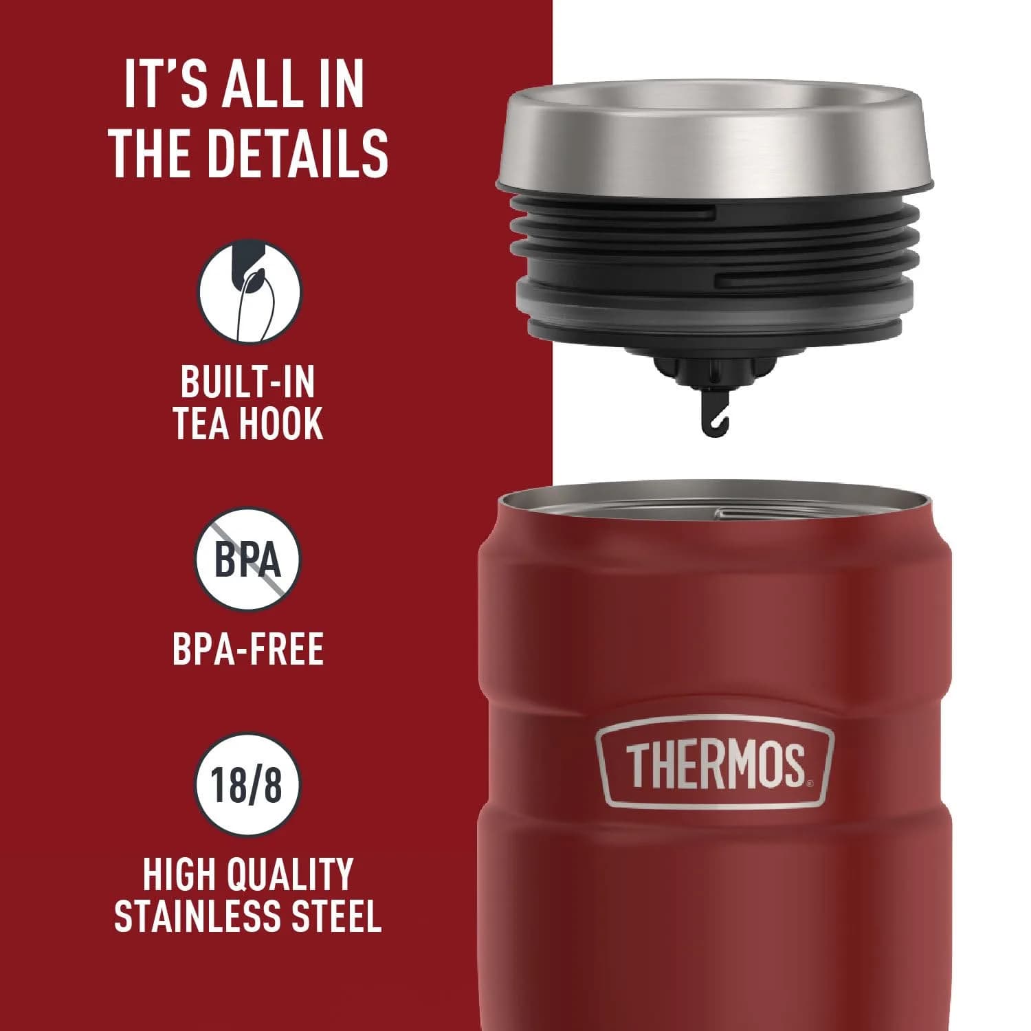 THERMOS Stainless King 16oz Travel Tumbler - Rustic Red | Hot 7 Hrs, Cold 18 Hrs - view 4