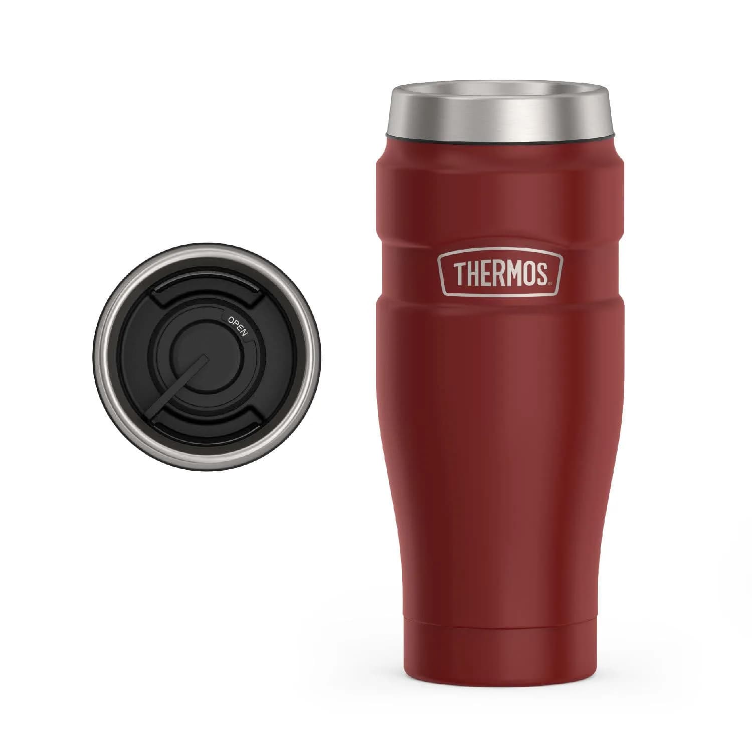 THERMOS Stainless King 16oz Travel Tumbler - Rustic Red | Hot 7 Hrs, Cold 18 Hrs - main product image