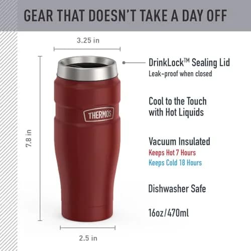THERMOS Stainless King 16oz Travel Tumbler - Rustic Red | Hot 7 Hrs, Cold 18 Hrs thumbnail 2