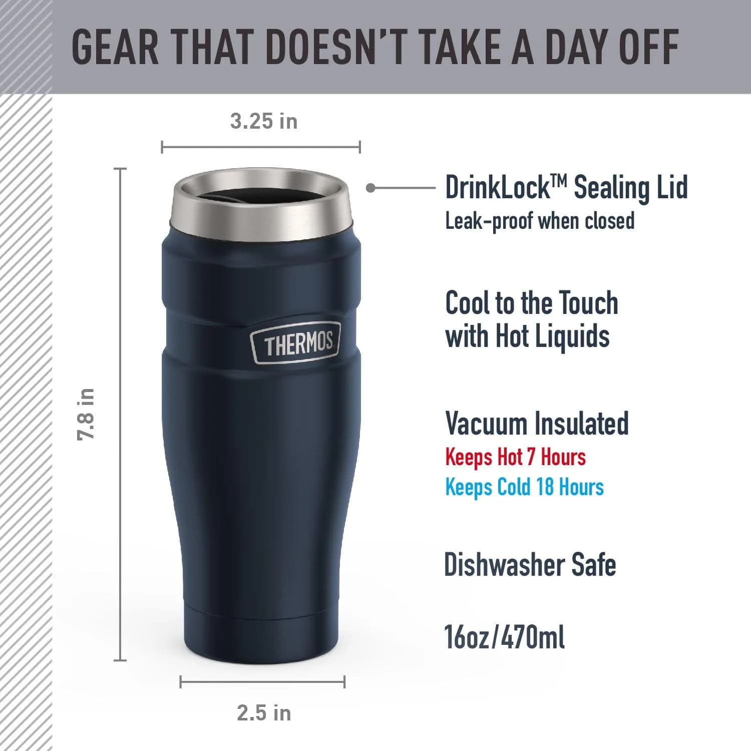 THERMOS Stainless King 16oz Tumbler - Midnight Blue | Hot 7 Hrs, Cold 18 Hrs - view 2