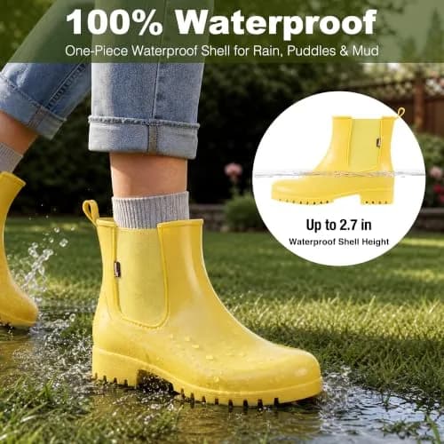 planone Women's Chelsea Rain Boots Cream Yellow | Waterproof Ankle Height, Slip-Resistant Sole thumbnail 4