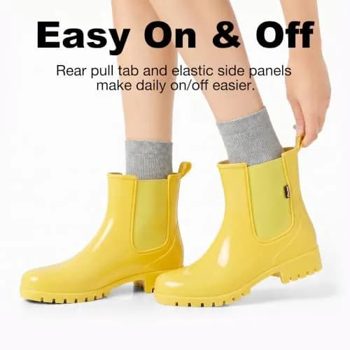 planone Women's Chelsea Rain Boots Cream Yellow | Waterproof Ankle Height, Slip-Resistant Sole thumbnail 5
