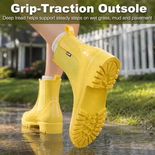 planone Women's Chelsea Rain Boots Cream Yellow | Waterproof Ankle Height, Slip-Resistant Sole thumbnail 7