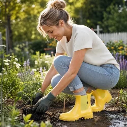 planone Women's Chelsea Rain Boots Cream Yellow | Waterproof Ankle Height, Slip-Resistant Sole thumbnail 3