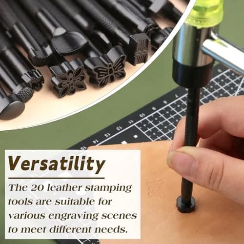 QMNNMA 20 PCS Leather Stamping Tools Kit | High-Quality Metal Carving Set for Leather Craft thumbnail 5