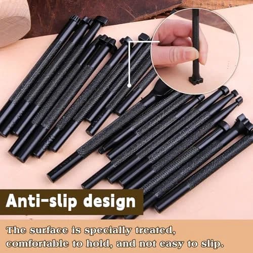 QMNNMA 20 PCS Leather Stamping Tools Kit | High-Quality Metal Carving Set for Leather Craft thumbnail 6