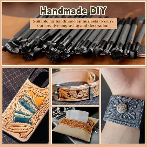QMNNMA 20 PCS Leather Stamping Tools Kit | High-Quality Metal Carving Set for Leather Craft thumbnail 8