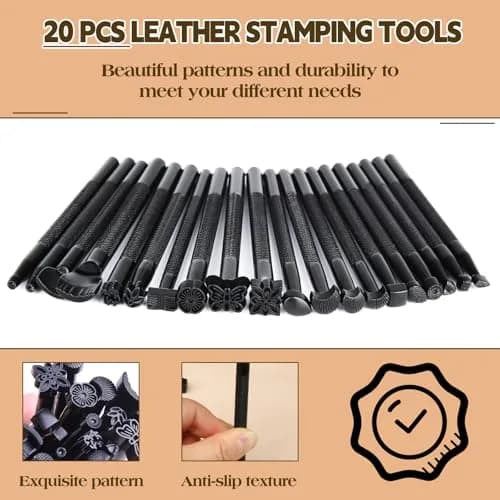 QMNNMA 20 PCS Leather Stamping Tools Kit | High-Quality Metal Carving Set for Leather Craft thumbnail 2