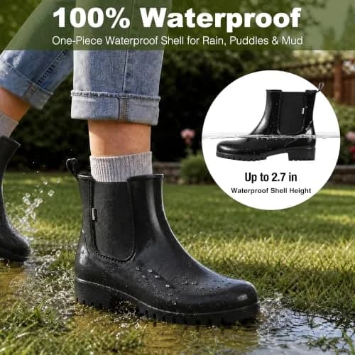 planone Black Chelsea Rain Boots for Women | Waterproof Ankle Height with Non-Slip Sole thumbnail 4