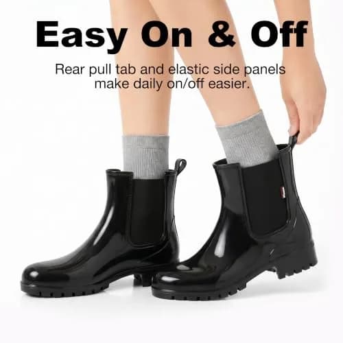 planone Black Chelsea Rain Boots for Women | Waterproof Ankle Height with Non-Slip Sole thumbnail 5