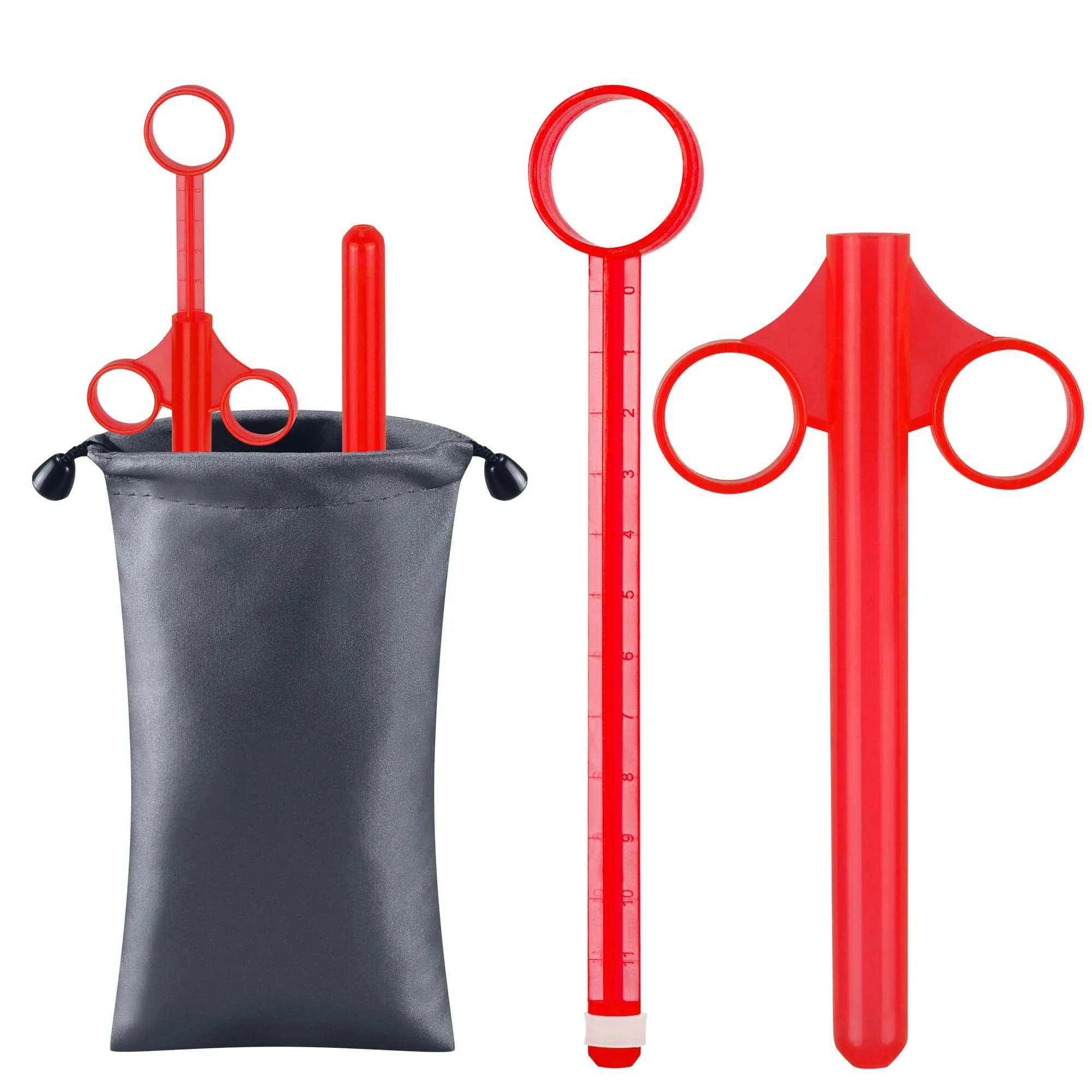NEWJINDA Lube Applicator Syringe with Storage Bag, 2-Pack, 10ml Precise Scales, 6.5" Clear Red | Reusable Lubricant Tube Applicator — Red