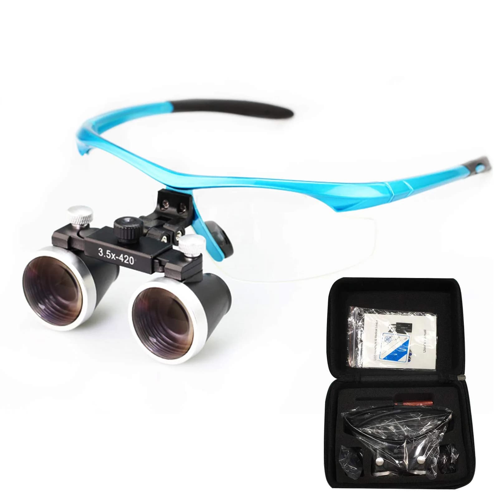 Dentasop Dental Binocular Loupes 3.5x Magnification with 420mm Working Distance | Black — Blue
