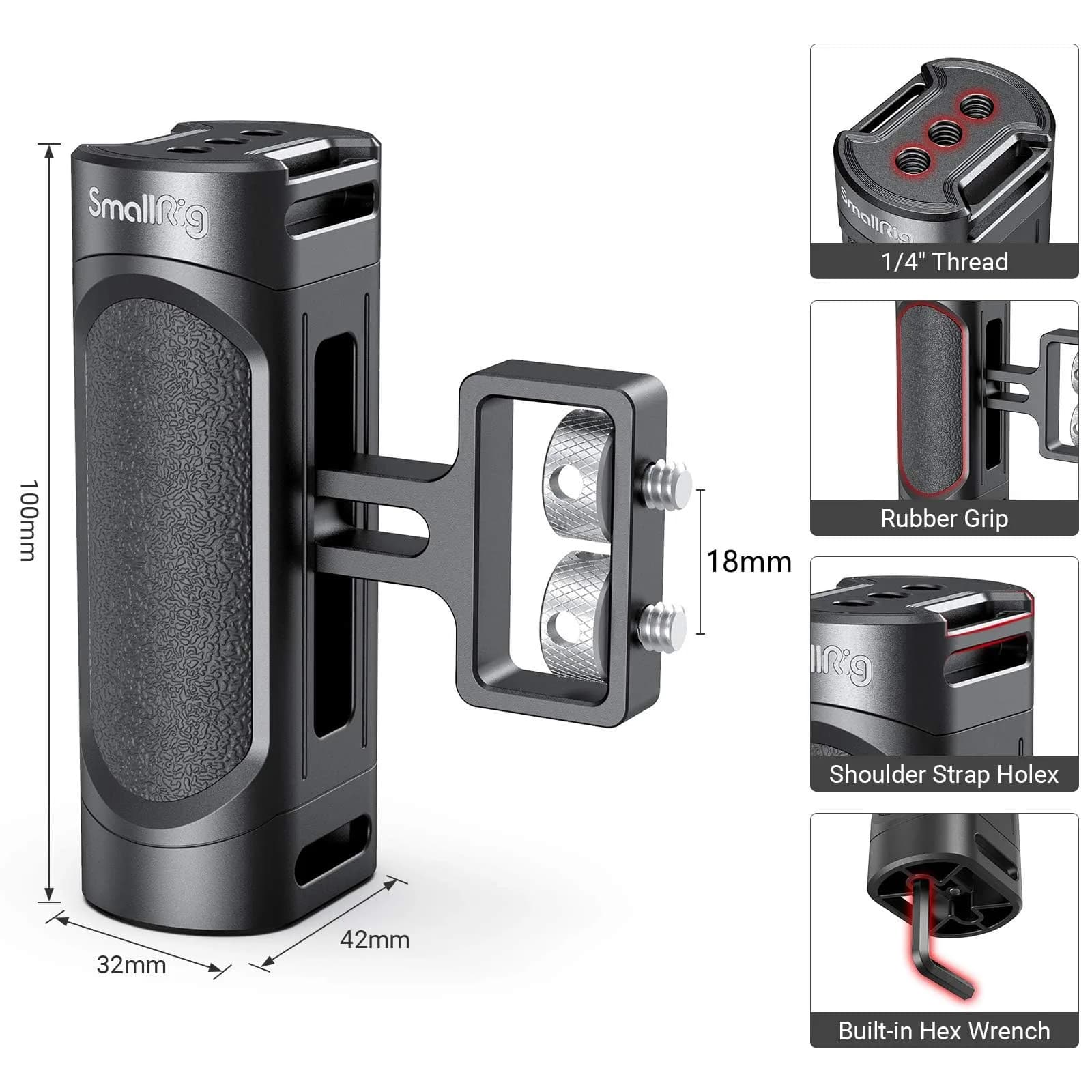 SMALLRIG Mini Side Handle Handgrip with Dual 1/4"-20 Screw Mount & Built-in Wrench, Up and Down Adjustable (139g) | Camera Cage Mount - view 6