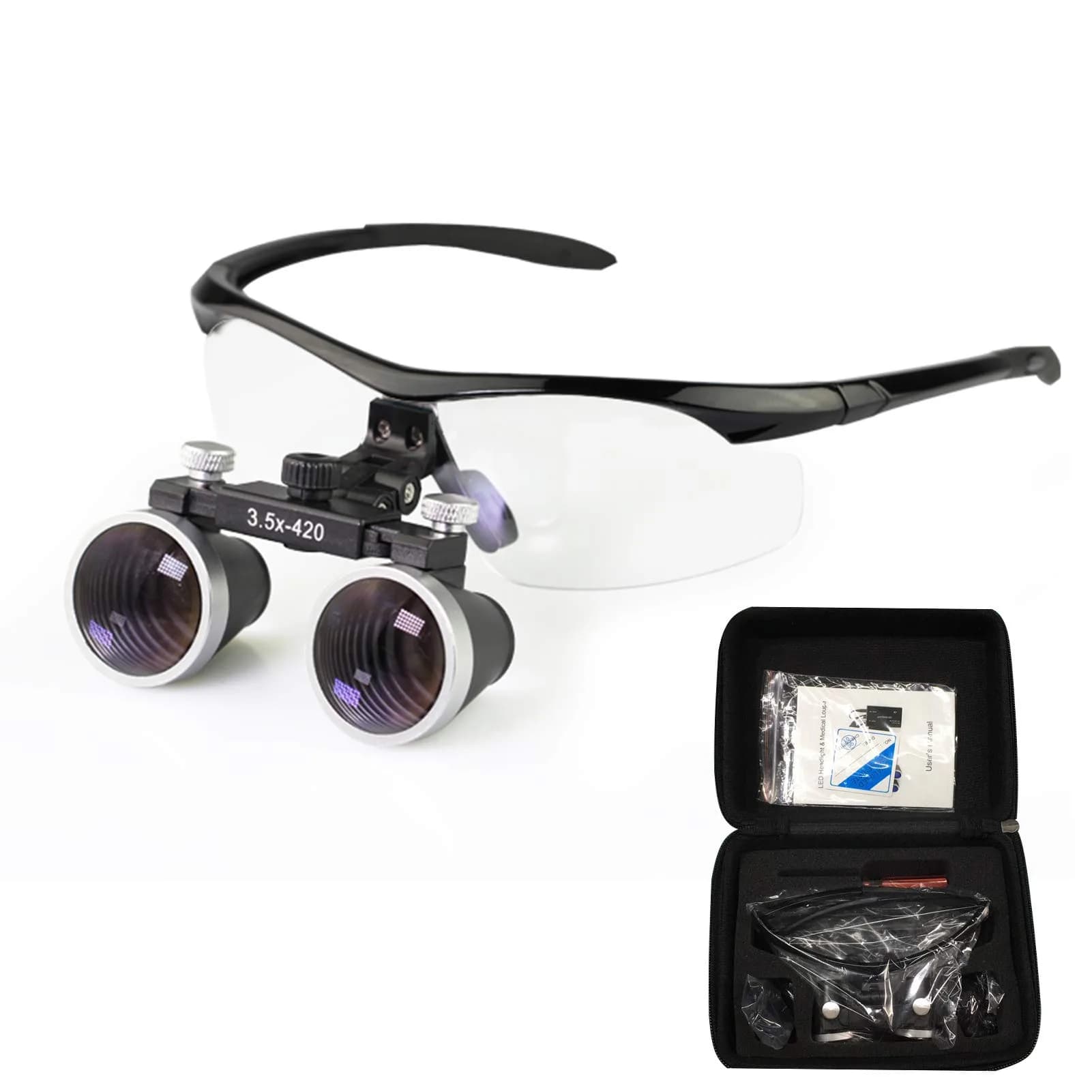 Dentasop Dental Binocular Loupes 3.5x Magnification with 420mm Working Distance | Black — Black