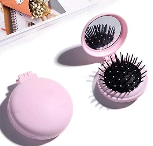 AKOAK Pink Folding Massage Comb with Mirror & Airbag Cushion, 6.5cm | Detangles & Massages Scalp thumbnail 5