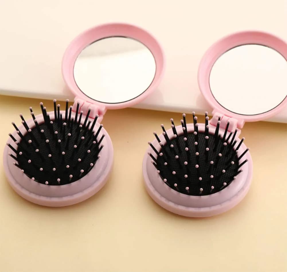 AKOAK Pink Folding Massage Comb with Mirror & Airbag Cushion, 6.5cm | Detangles & Massages Scalp - view 6