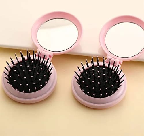 AKOAK Pink Folding Massage Comb with Mirror & Airbag Cushion, 6.5cm | Detangles & Massages Scalp thumbnail 6