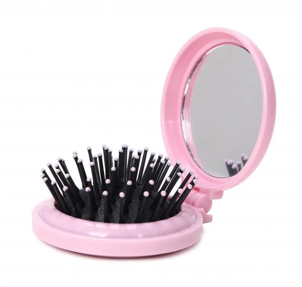 AKOAK Pink Folding Massage Comb with Mirror & Airbag Cushion, 6.5cm | Detangles & Massages Scalp - view 2