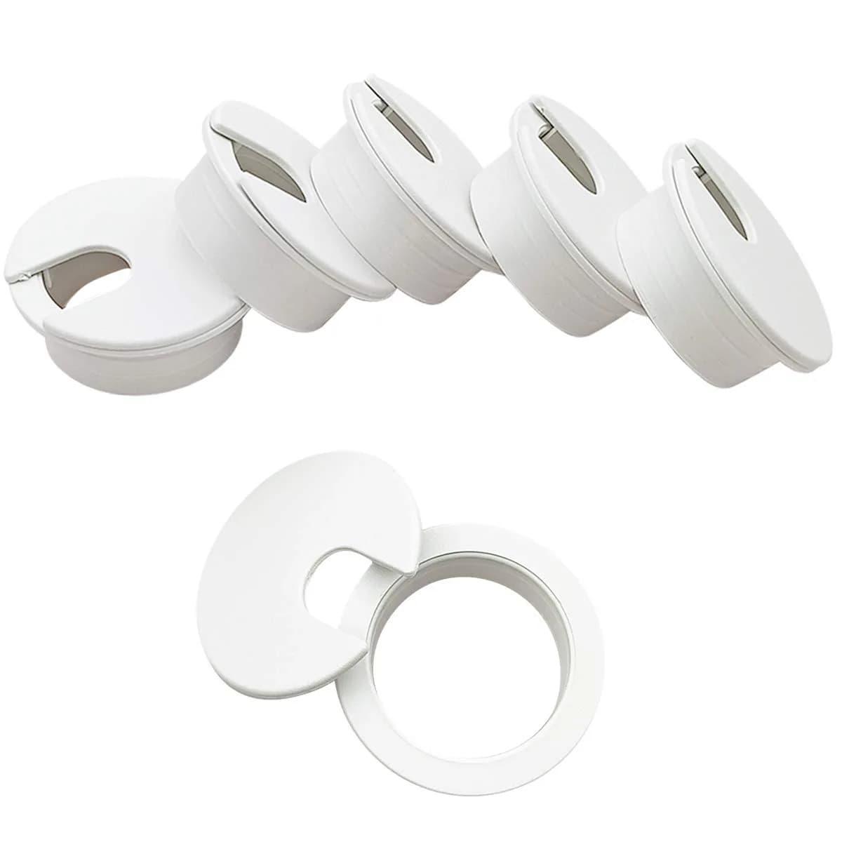 TTSAM 6pcs Plastic Wire Cord Cable Grommets Hole Cover for Desks | 35mm Mounting Hole Diameter — White