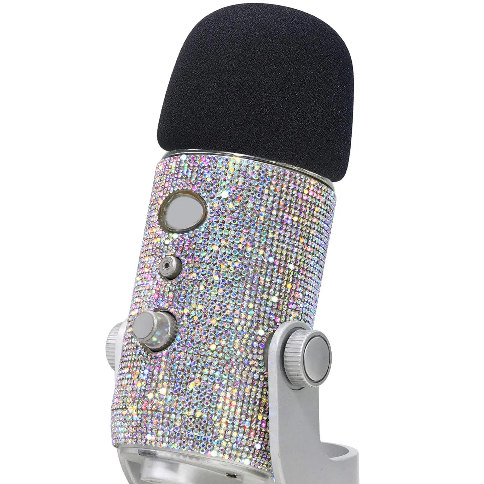 YOUSHARES Blue Yeti Foam Windscreen with Glitter Bling Sticker, Silver | Compatible with Blue Yeti Microphones - main product image