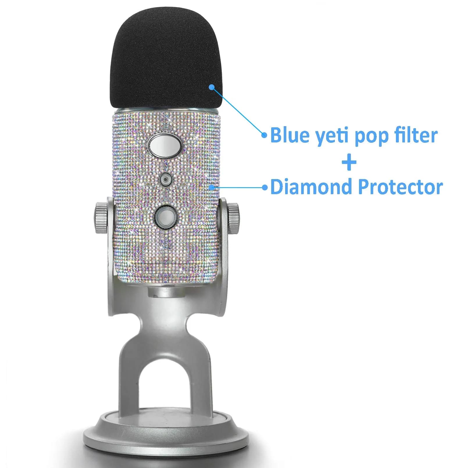 YOUSHARES Blue Yeti Foam Windscreen with Glitter Bling Sticker, Silver | Compatible with Blue Yeti Microphones - view 2