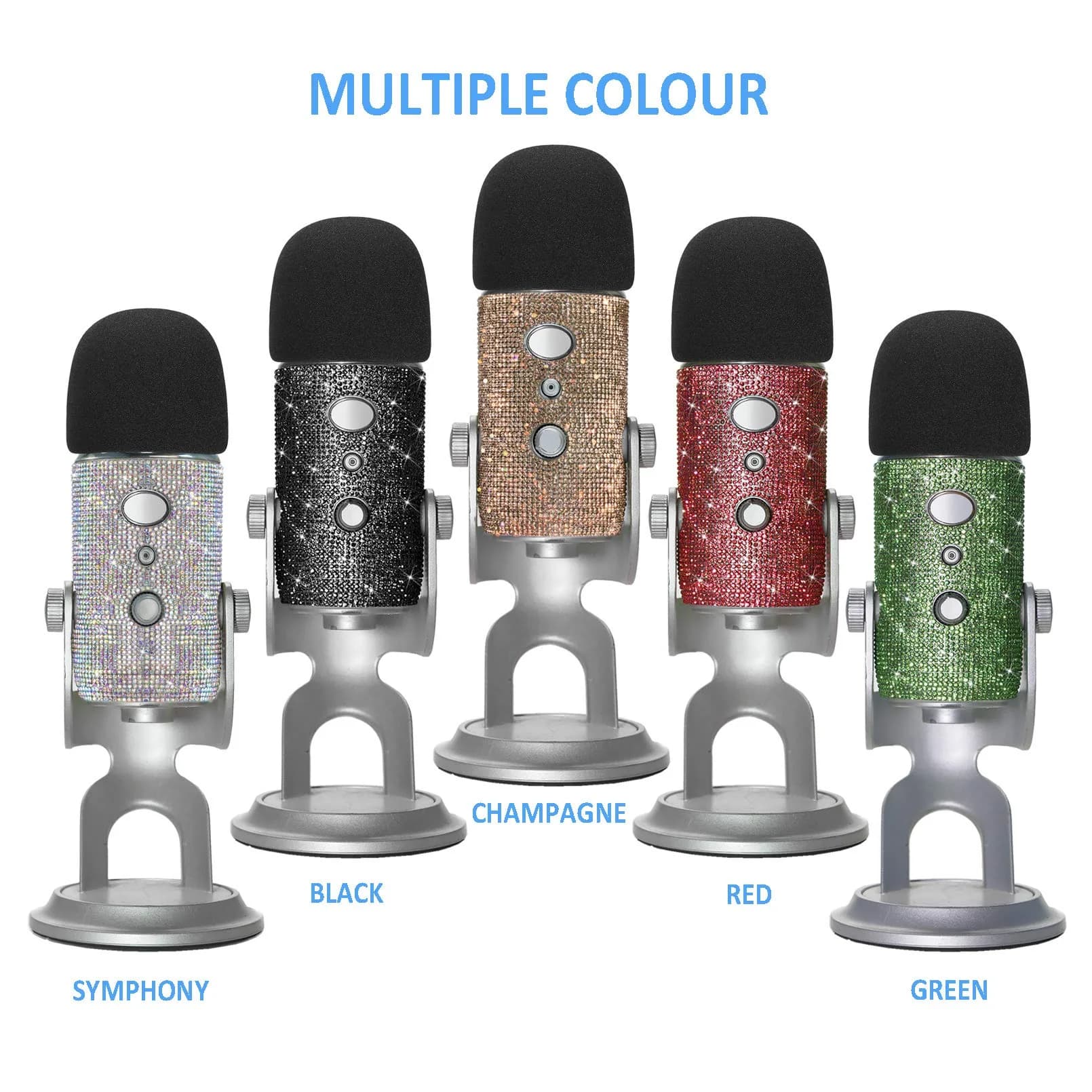 YOUSHARES Blue Yeti Foam Windscreen with Glitter Bling Sticker, Silver | Compatible with Blue Yeti Microphones - view 4