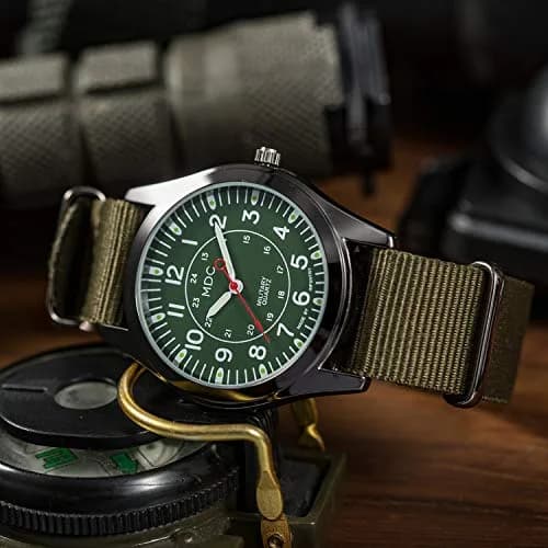 Infantry MDC Mens Military Field Watch 40mm Green Dial Olive Nylon Strap | Japanese Quartz Movement thumbnail 5