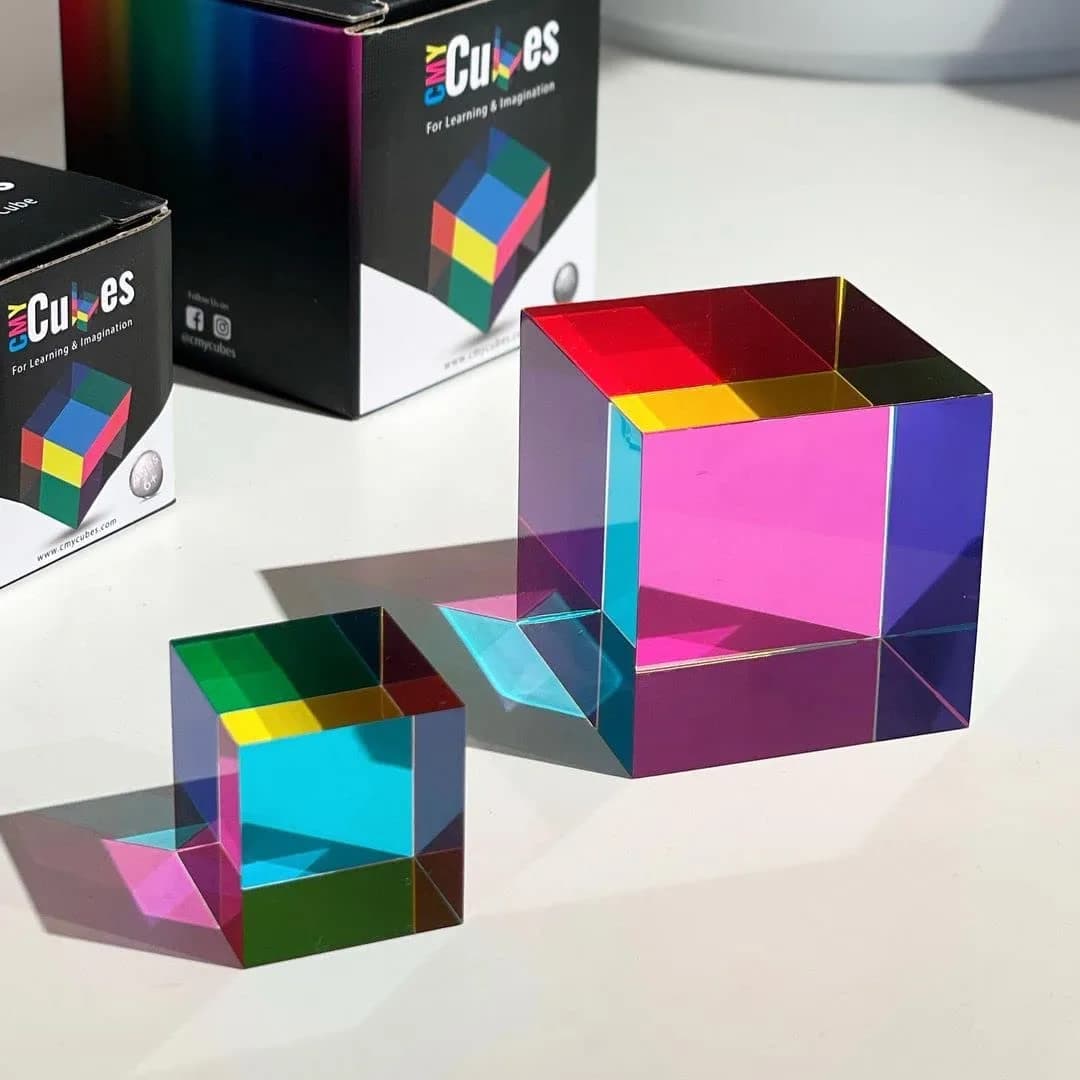 CMY Cubes Original 50mm Cyan Magenta Yellow Cube | Optical Color Mixing for Ages 15+, Educational, Physics Desk Object - main product image