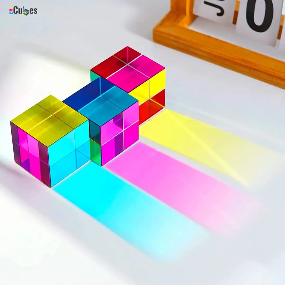 CMY Cubes Original 50mm Cyan Magenta Yellow Cube | Optical Color Mixing for Ages 15+, Educational, Physics Desk Object - view 2