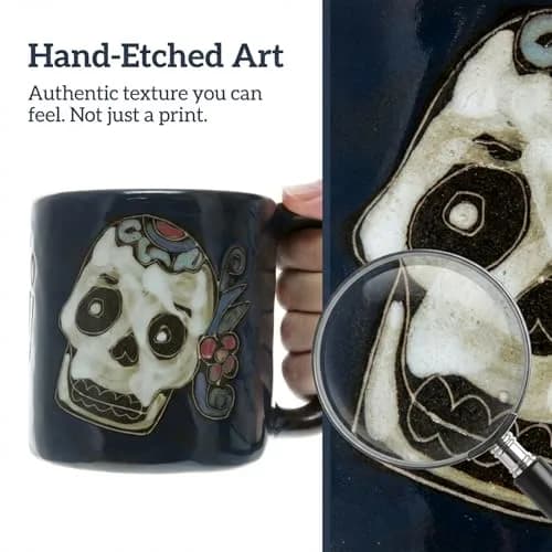 Stoneware Mara Day of the Dead Sugar Skull Mug 16oz | Handcrafted Ceramic Art (120 chars) thumbnail 5
