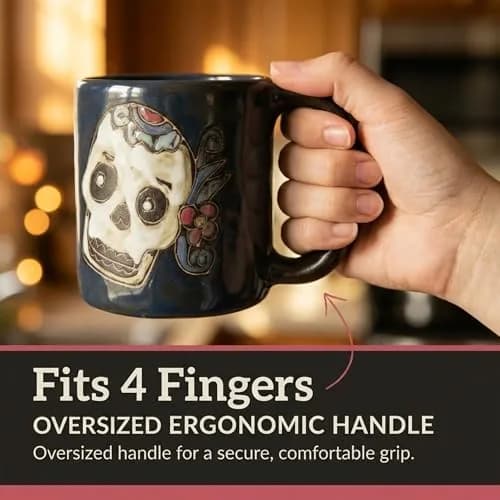 Stoneware Mara Day of the Dead Sugar Skull Mug 16oz | Handcrafted Ceramic Art (120 chars) thumbnail 2