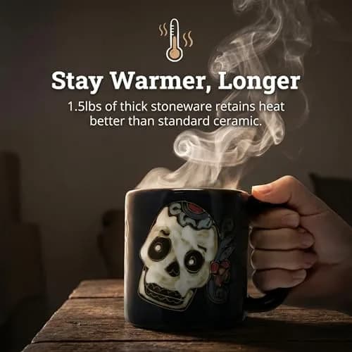 Stoneware Mara Day of the Dead Sugar Skull Mug 16oz | Handcrafted Ceramic Art (120 chars) thumbnail 3