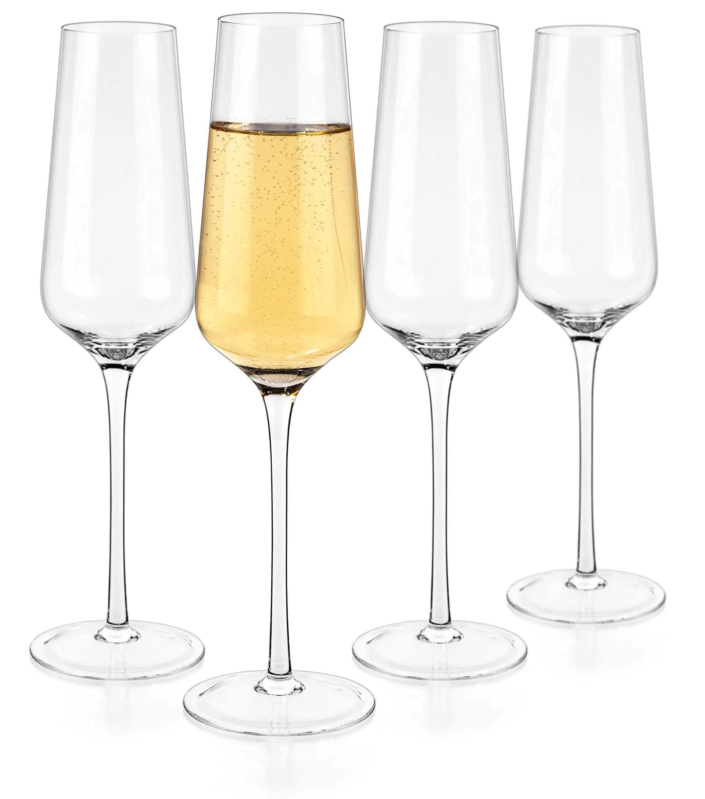 LUXBE Champagne Crystal Flutes Glasses Set of 4 | Elegant Hand Blown Sparkling Wine Glasses, 12oz / 350ml — Clear