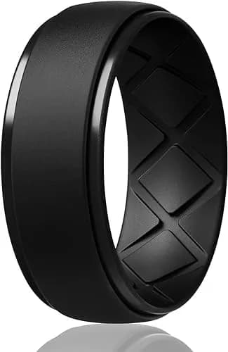 Egnaro Men's Silicone Wedding Ring Set Size 12 (10mm Wide, 2.5mm Thick) | Breathable Inner Arcs for Active Lifestyles — SETI-Black