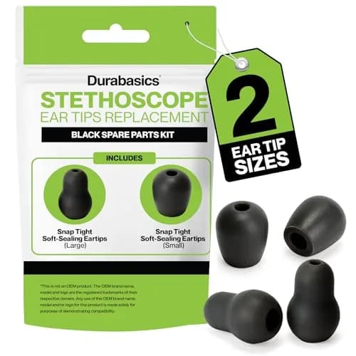 Durabasics Black Stethoscope Ear Tips Set (Small & Medium) | Compatible with Littmann Classic III & Cardiology Models thumbnail 1