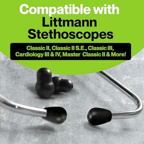 Durabasics Black Stethoscope Ear Tips Set (Small & Medium) | Compatible with Littmann Classic III & Cardiology Models thumbnail 2