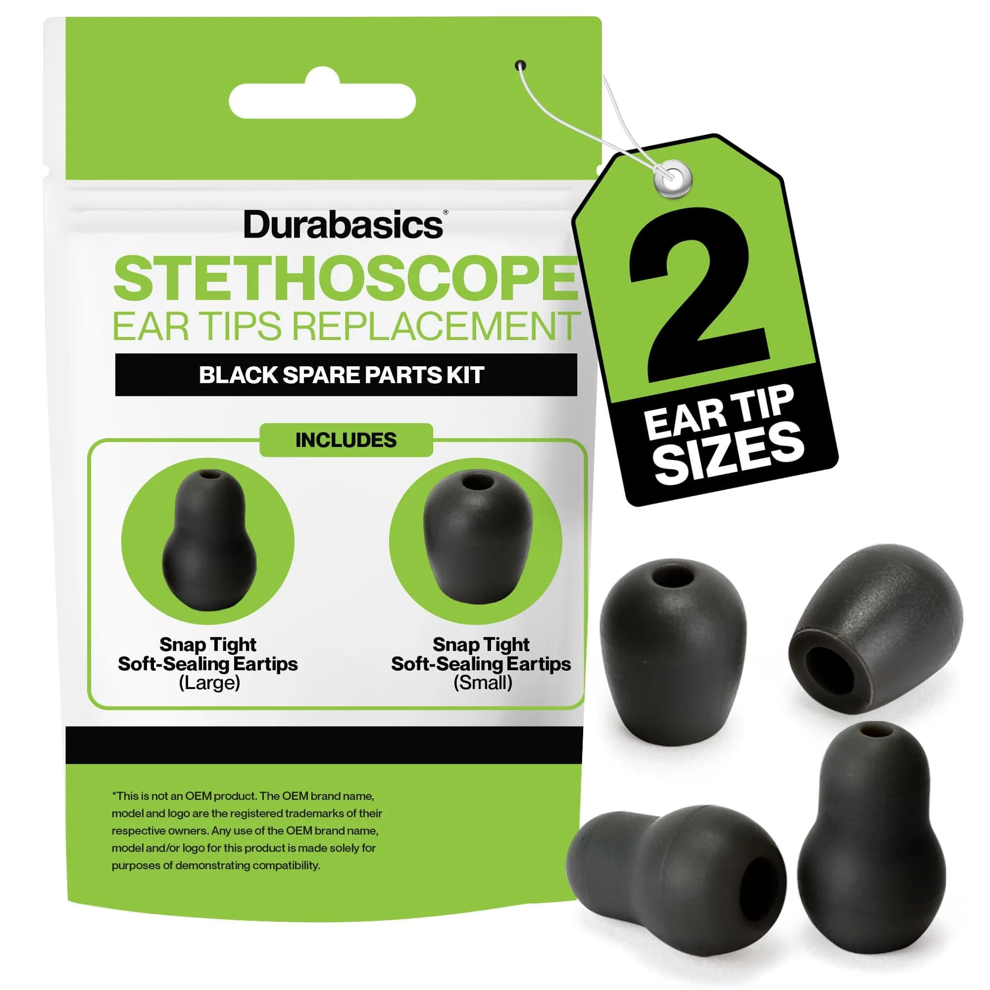 Durabasics Black Stethoscope Ear Tips Set (Small & Medium) | Compatible with Littmann Classic III & Cardiology Models - main product image