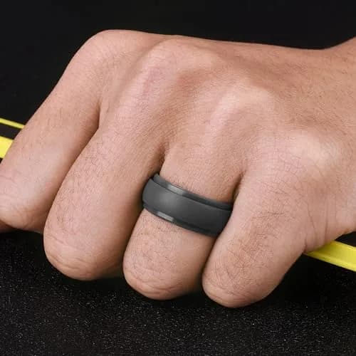 Egnaro Men's Silicone Wedding Ring Set Size 6 (10mm Wide) | Breathable Inner Arcs for Active Lifestyles thumbnail 4