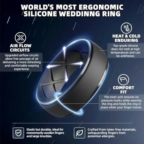 Egnaro Men's Silicone Wedding Ring Set Size 6 (10mm Wide) | Breathable Inner Arcs for Active Lifestyles thumbnail 2